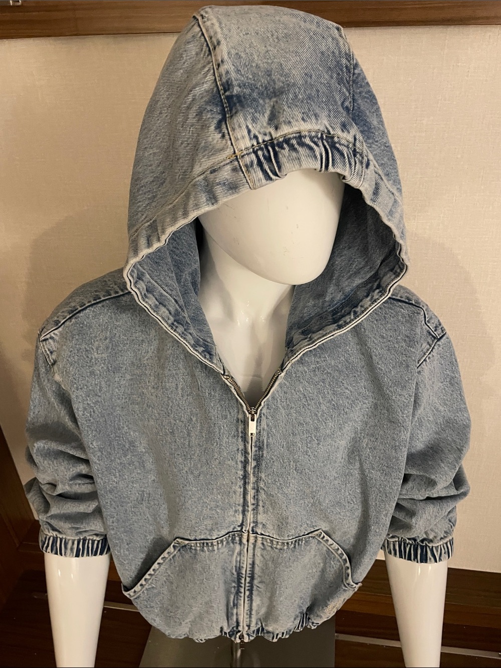 Zara Light Wash Denim Hoodie Jacket